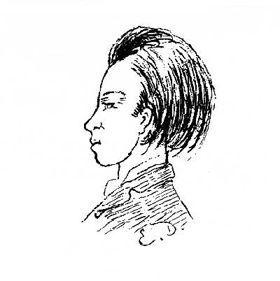 Rimbaud aux longs cheveux, dessin par Ernest Delahaye, 1871